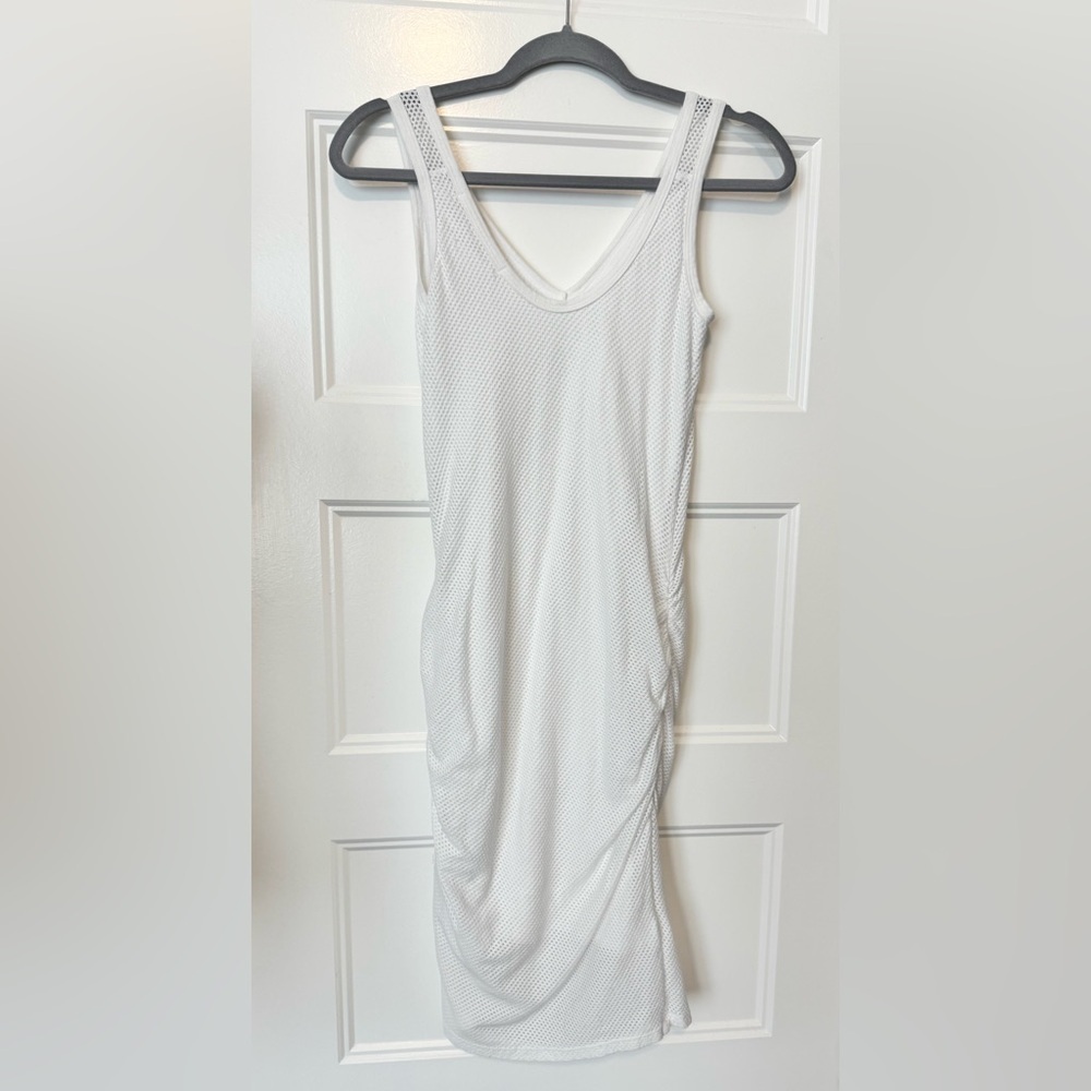 Michael Stars White Mesh Ruched Midi Dress Sleeveless Bodycon Size Small - Picture 2 of 8